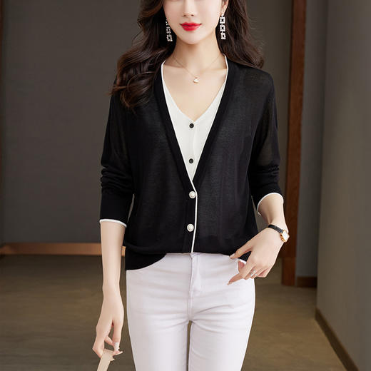 假两件针织开衫薄款，洋气拼色V领上衣CC-56-2310 商品图8
