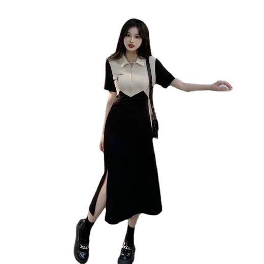 撞色设计感开叉连衣裙女春夏韩版2023新款POLO领收腰显瘦 商品图6