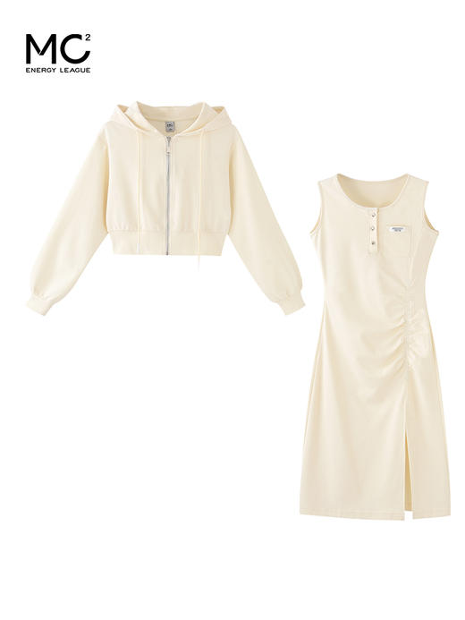 MC2洋气套装女春装超短卫衣外套配腰部抽褶显瘦开叉背心裙两件套 商品图3