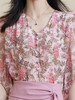 米思阳2026夏季新款100%桑蚕丝淑女粉色衬衫泡泡袖碎花上衣女1330/1059 商品缩略图4