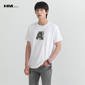 HIM漢崇 抽象字母重叠印花短袖T恤男修身休闲斯文打底衫 2026夏季