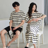 可人儿夏季情侣纯棉睡衣简约休闲薄款条纹睡裙女可外穿家居服套装 商品缩略图3