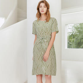 【100%桑蚕丝连衣裙】23年春夏新品女士中长款真丝连衣裙时尚条纹系带裙子