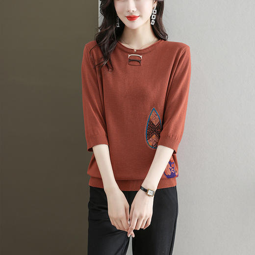 七分袖针织衫女宽松上衣，时尚洋气半袖夏季薄款t恤小衫CC-21-2335 商品图0