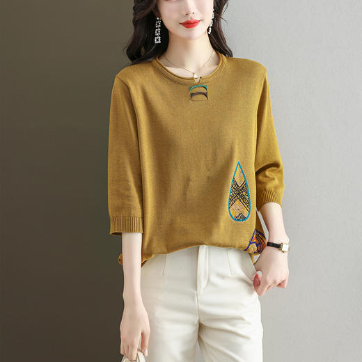 七分袖针织衫女宽松上衣，时尚洋气半袖夏季薄款t恤小衫CC-21-2335 商品图1