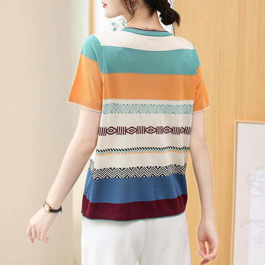 冰丝夏装撞色半袖上衣针织衫薄款T恤CC-89226 商品图2