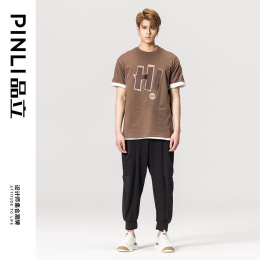 PINLI品立2023春季新款字母织带短袖T恤男士休闲体恤BG231111055 商品图1