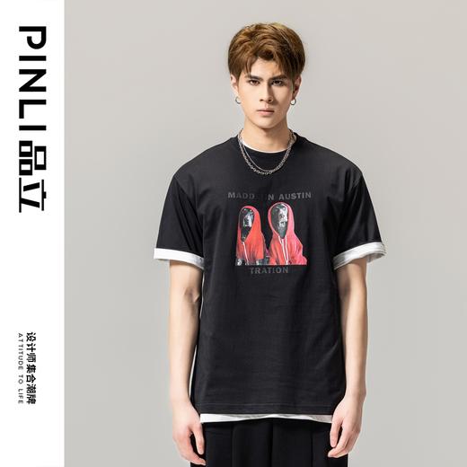 PINLI品立春季新款印花纯棉短袖T恤男士休闲体恤BG231111020 商品图3