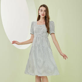 NF8U9斯尔丽瑟俪2023春夏新款法式浪漫高腰节A摆短袖连衣裙