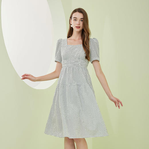 NF8U9斯尔丽瑟俪2023春夏新款法式浪漫高腰节A摆短袖连衣裙 商品图0