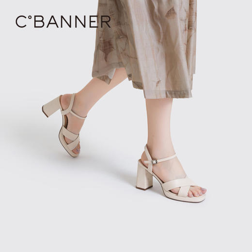 千百度女鞋夏季时装凉鞋百搭超高跟凉鞋一字带真皮鞋 A23350960 商品图2