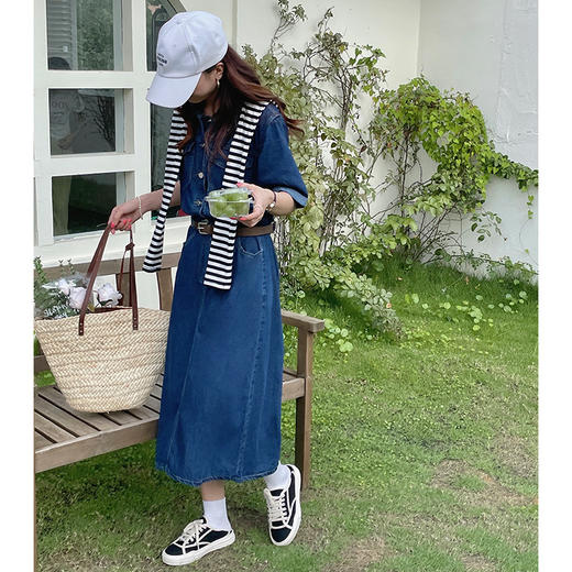 2023春季新款韩版百搭中长款短袖牛仔连衣裙 商品图2