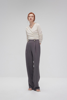 交叉绑带开衫长袖T恤