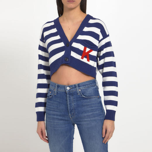 KENZO 高田贤三 女士棉质“航海条纹”针织开衫 蓝白条纹 FD52 CA356 3CG 77 商品图2