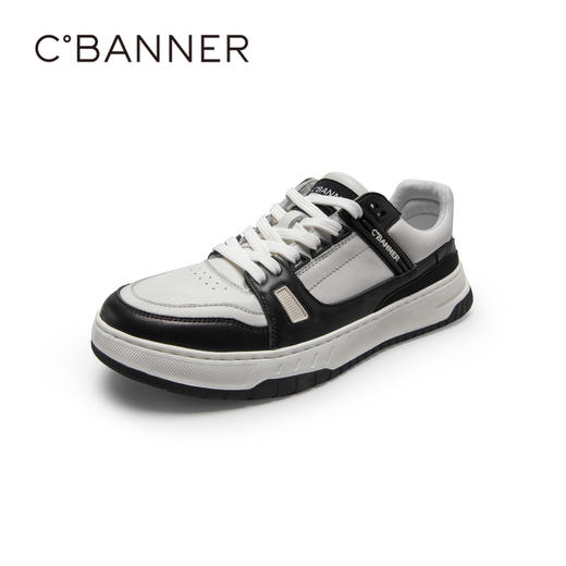 千百度男鞋春夏休闲板鞋厚底运动鞋熊猫鞋真皮舒适小白鞋 A23178230 商品图0