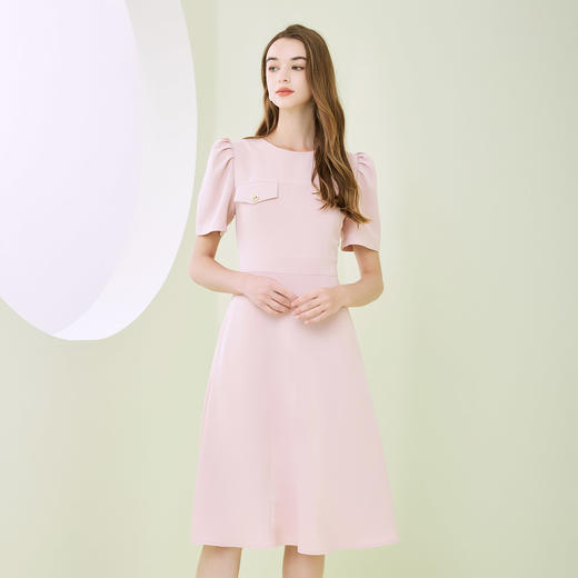 NF840斯尔丽瑟俪2023春夏新品圆领装饰口袋收腰大摆OL风连衣裙 商品图2