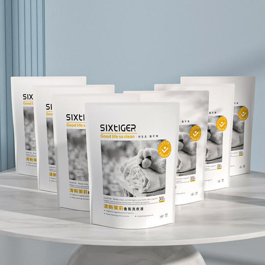 「拍1发6！到手6袋」六只小虎清新茉莉香氛洗衣液300g*6袋 居家日用清洁工具 商品图0
