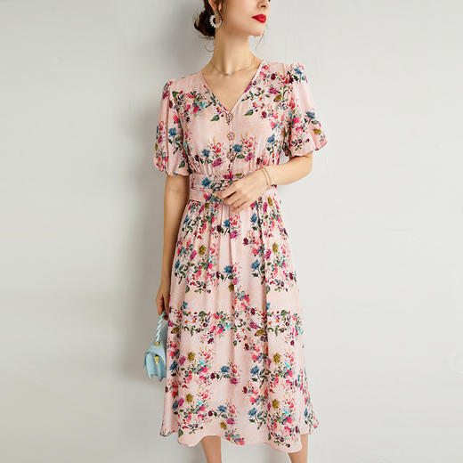 褶皱轻熟风双绉真丝，印花蚕丝连衣裙KBN-230120 商品图2