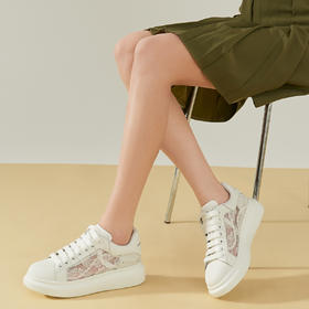 【一件279】Safiya/索菲娅 2023春夏蕾丝网面透气增高厚底休闲板鞋 SF31112556