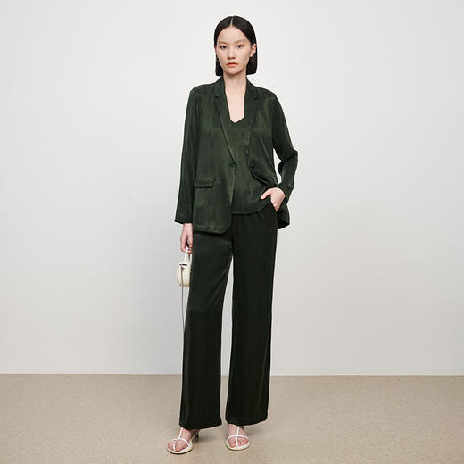 新款铜氨丝休闲西装外套女薄款套装垂感吊带裤子高端三件套 商品图2