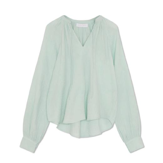 Jonathan Simkhai-Anneka Organic Cotton Gauze Relaxed Tie Front Blouse-Seafoam-乔纳森·希姆凯-女装-海泡蓝 商品图0