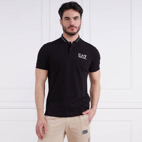 EMPORIO ARMANI EA7 阿玛尼 男士棉质字母徽标印花短袖polo衫 黑色 3RPF18 PJ04Z 1200