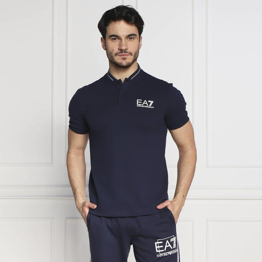 EMPORIO ARMANI EA7 阿玛尼 男士棉质字母徽标印花短袖polo衫 蓝色 3RPF18 PJ04Z 1554 商品图0