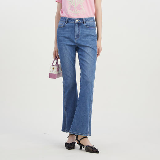 谜底牛仔喇叭裤女2023夏新款复古高腰时尚修身喇叭长裤232MK0687 商品图0