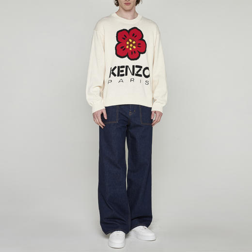 KENZO 高田贤三 男士棉质海棠花徽标长袖针织衫 杏色 FD55 PU380 3LD 02 商品图3