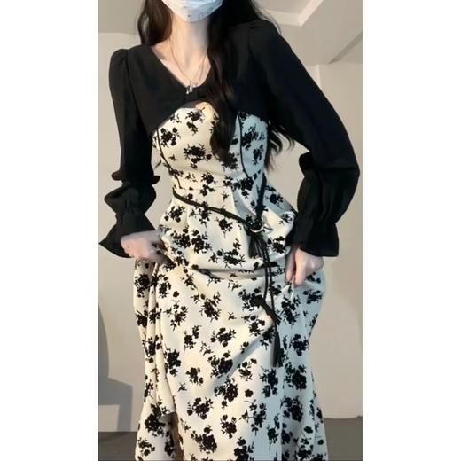 【纯欲甜辣赫本风法式碎花连衣裙】春秋新款女设计感长袖假两件裙子潮 商品图3