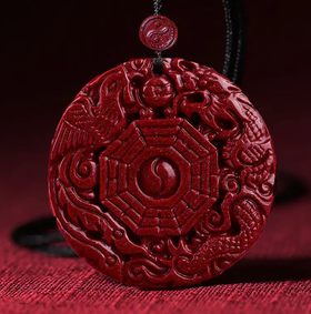 紫金砂龙凤吊坠，原矿朱砂