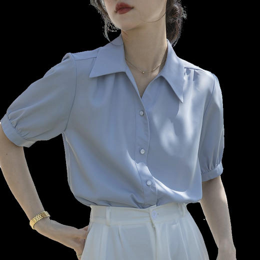 【法式设计感通勤衬衣】雪纺衬衫女春夏设计感小众新款2023年法式上衣宽松慵懒风短袖衬衣 商品图4