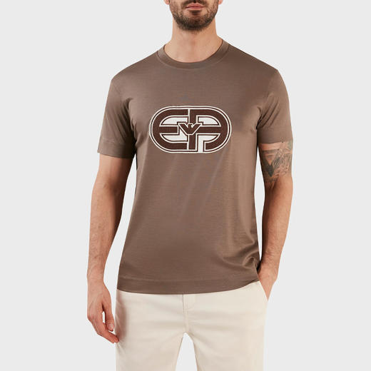 EMPORIO ARMANI 阿玛尼 男士刺绣徽标圆领短袖T恤 咖啡色 3R1TV4 1JUVZ 0440 商品图0