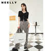 NEELLY纳俪商场同款个性黑白格子高腰休闲裤女宽松舒适百搭直筒裤N23044H03330 商品缩略图1