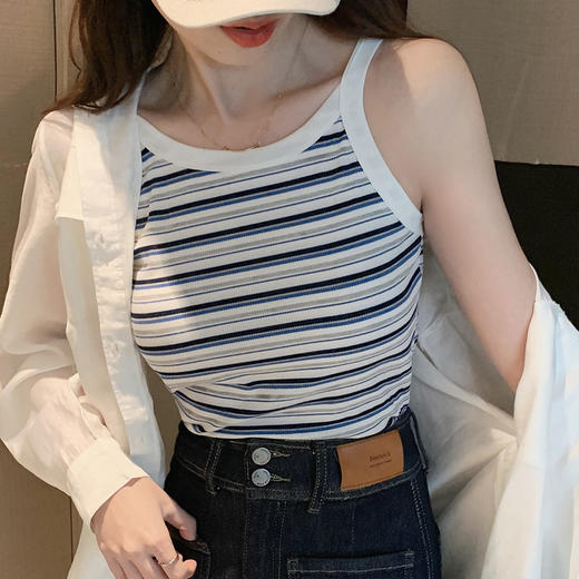 2023新款条纹带胸垫背心女新款时尚夏季小吊带背心无袖内搭 商品图8