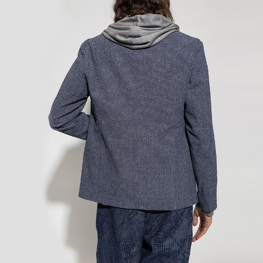 EMPORIO ARMANI 阿玛尼 男士3D效果提花亚麻混纺单排扣夹克休闲外套 蓝色 D41G37 D1058 916 商品图2