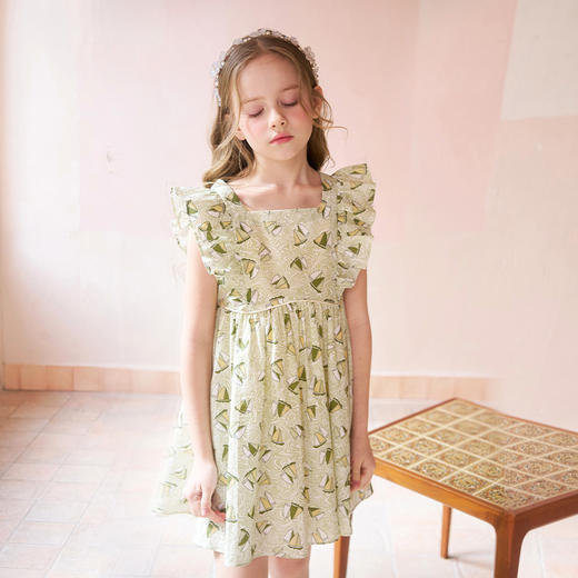 mettekids女童连衣裙夏季新款中大童绿色印花裙子儿童洋气公主裙 商品图1