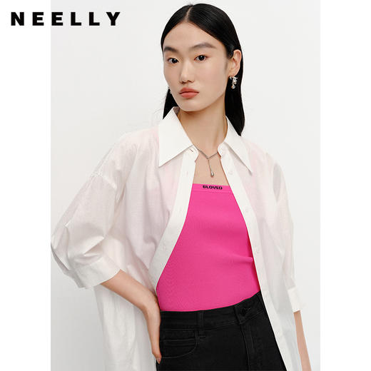 NEELLY纳俪商场同款白色衬衫女五分袖心机露背大蝴蝶结纯棉上衣夏N23042B01048 商品图2