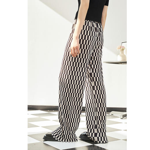 NEELLY纳俪商场同款个性黑白格子高腰休闲裤女宽松舒适百搭直筒裤N23044H03330 商品图0