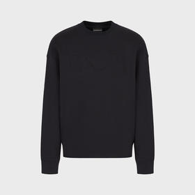 EMPORIO ARMANI 阿玛尼 男士棉质带压花超大徽标边框的厚实针织运动衫卫衣 深蓝色 3R1MDJ 1JWPZ 09J9