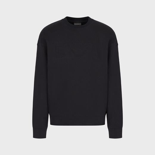 EMPORIO ARMANI 阿玛尼 男士棉质带压花超大徽标边框的厚实针织运动衫卫衣 深蓝色 3R1MDJ 1JWPZ 09J9 商品图0