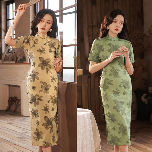 BJS-2158春新款气质优雅复古民国风真开襟旗袍日常可穿年轻款 商品图0