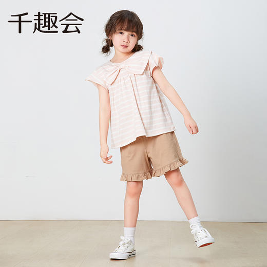 【T恤】千趣会童装儿童夏款女童可爱甜美蝴蝶结领设计短袖棉质T恤1228987 商品图2