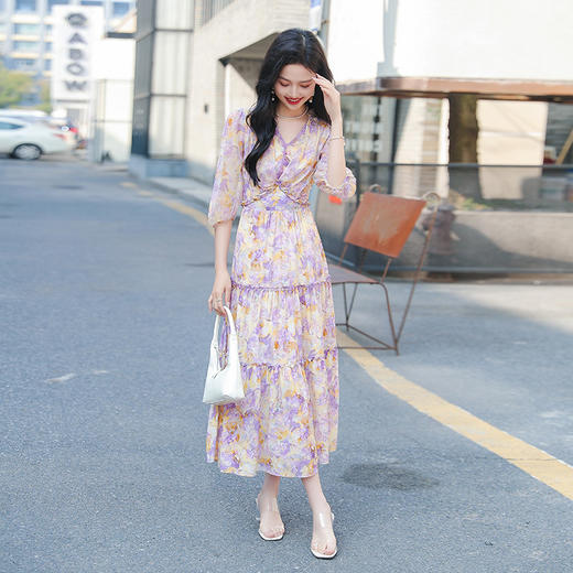 新款田园风碎花连衣裙，小众设计感修身显瘦气质仙女裙HR-WQ23269 商品图3