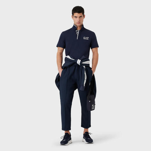 EMPORIO ARMANI EA7 阿玛尼 男士棉质字母徽标印花短袖polo衫 蓝色 3RPF17 PJ03Z 1554 商品图3