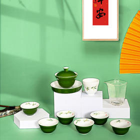 华祥苑茶具 竹报平安9头茶具组套 字画挂件