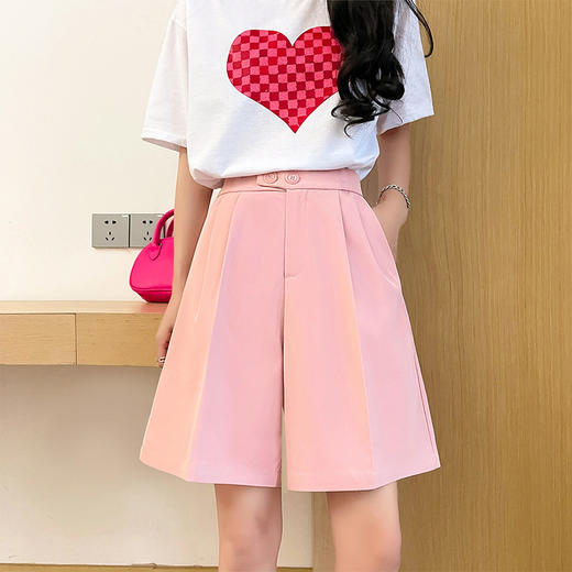 【百搭休闲双扣挺阔西装裤】西装短裤女生外穿裤子女夏季新款高腰休闲五分中裤显瘦女装阔腿裤 商品图9