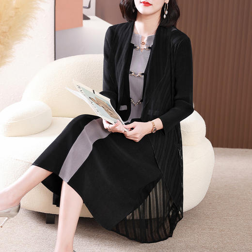 XSL VV066褶皱洋气妈妈假两件精致连衣裙 商品图2