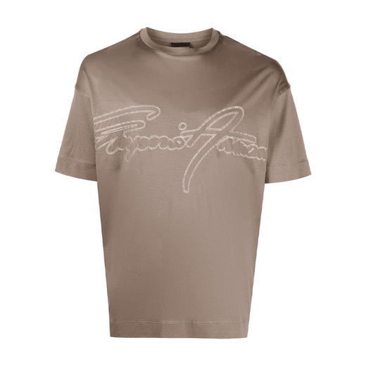 EMPORIO ARMANI 阿玛尼 男士刺绣徽标圆领短袖T恤 卡其色 3R1TV2 1JUVZ 0440 商品图0