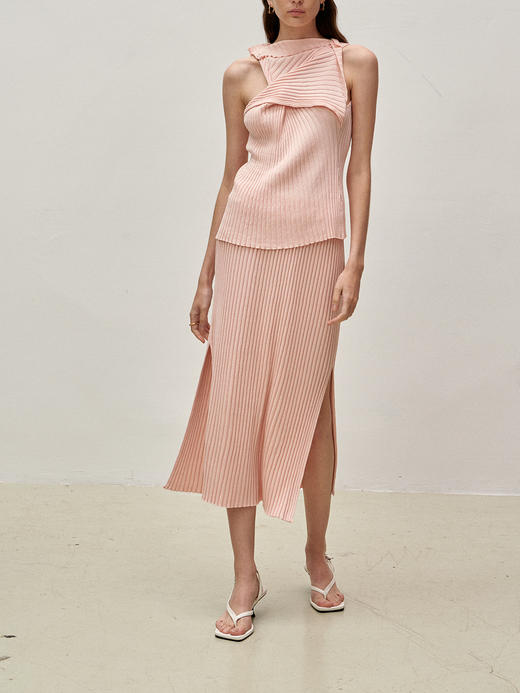 Viktoria Chan | SS23002 Shelby knit skirt- midi  [ 针织半裙 浅粉 / 白 ] 商品图1